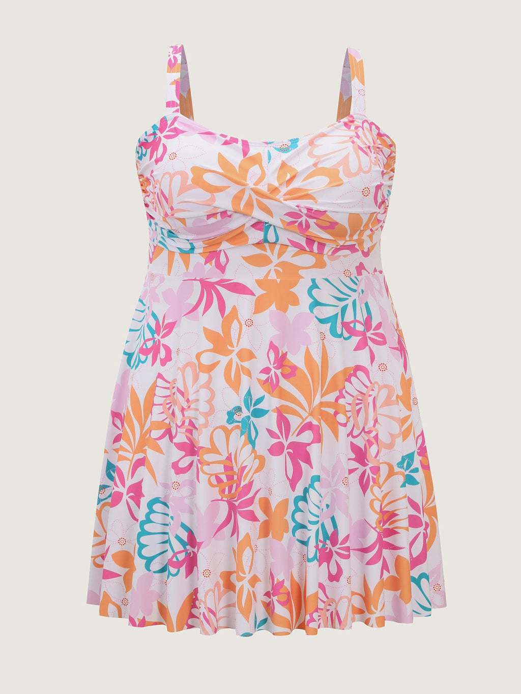Playful Tropical Print Pockets Swim Dress