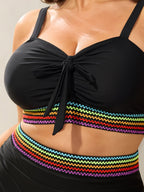 Colorful Webbed Knotted Front Bikini Top