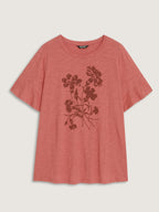 Cotton Floral Print Round Neck T-Shirt