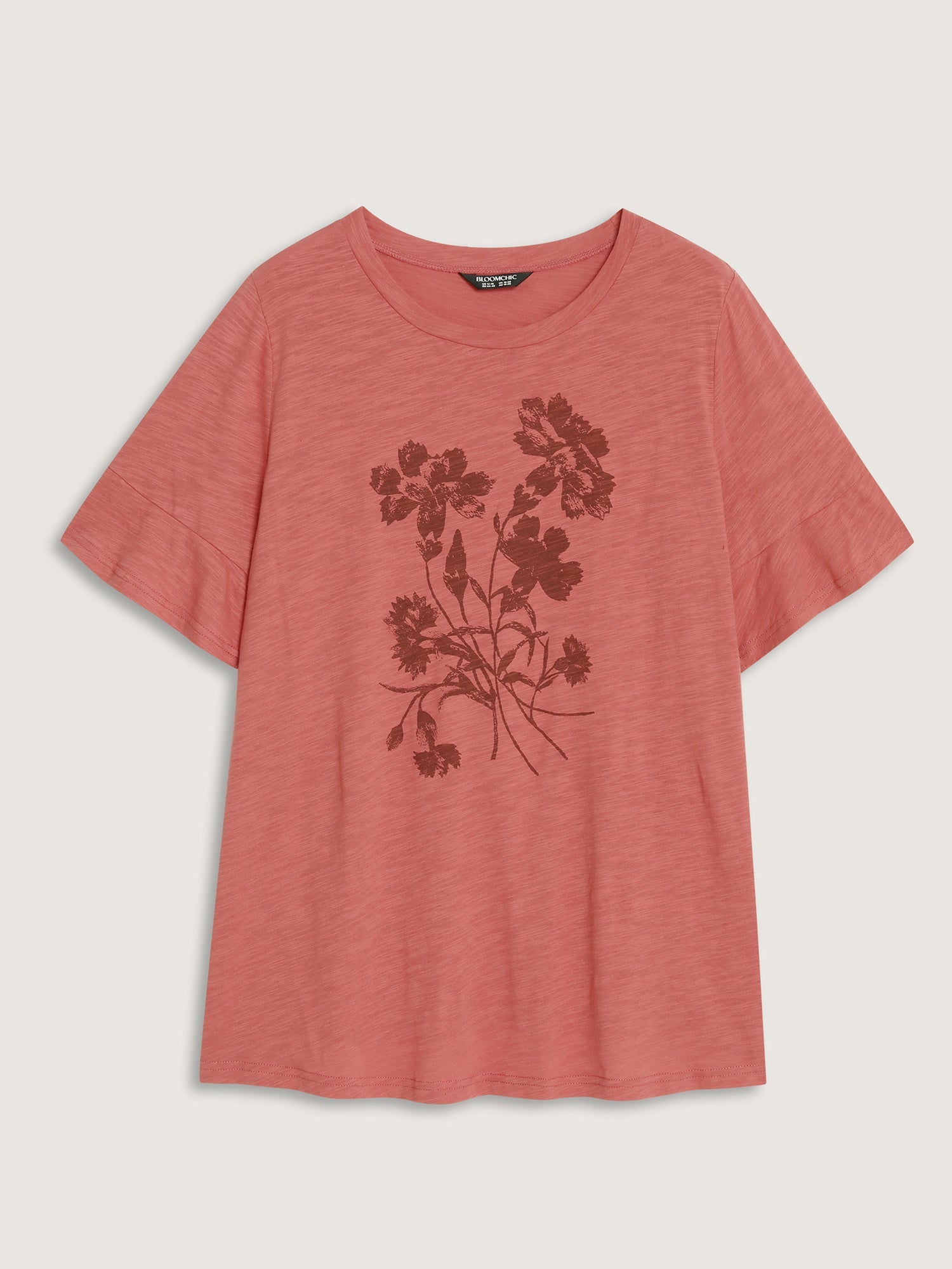 Cotton Floral Print Round Neck T-Shirt