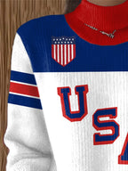 Retro Usa Ice Hockey Print Turtleneck Sweater