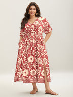 Large Floral Print Pockets Midi Dress