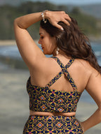 Adjustable Geometric Cut-Out Print Bikini Top
