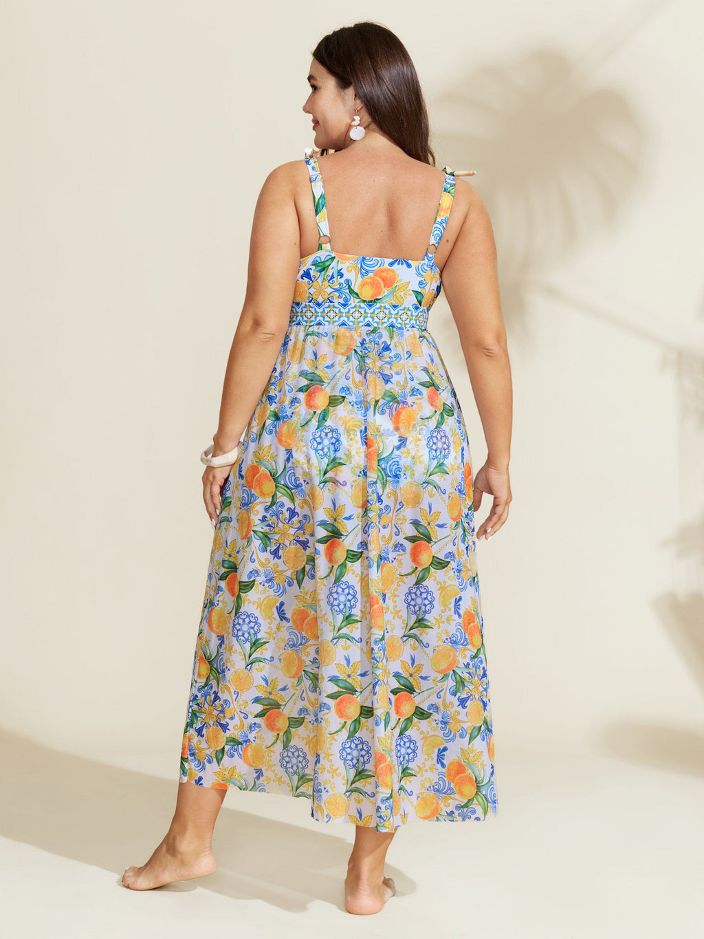 Two-Piece Citrus Print Sarong Swimsuit