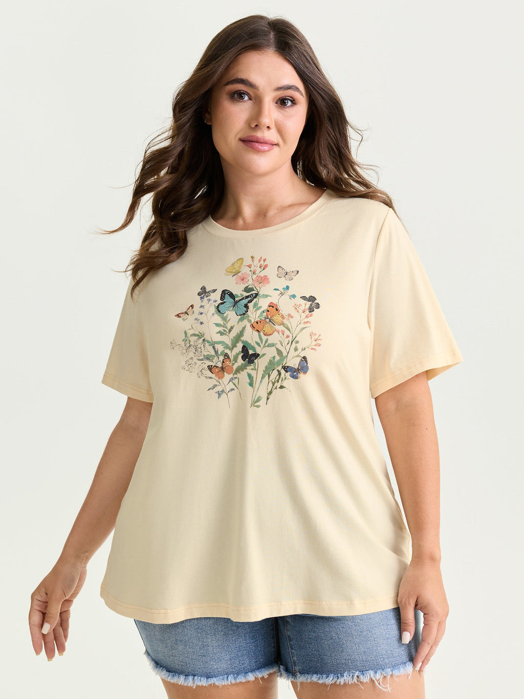 Butterfly Print Flared Sleeve T-Shirt
