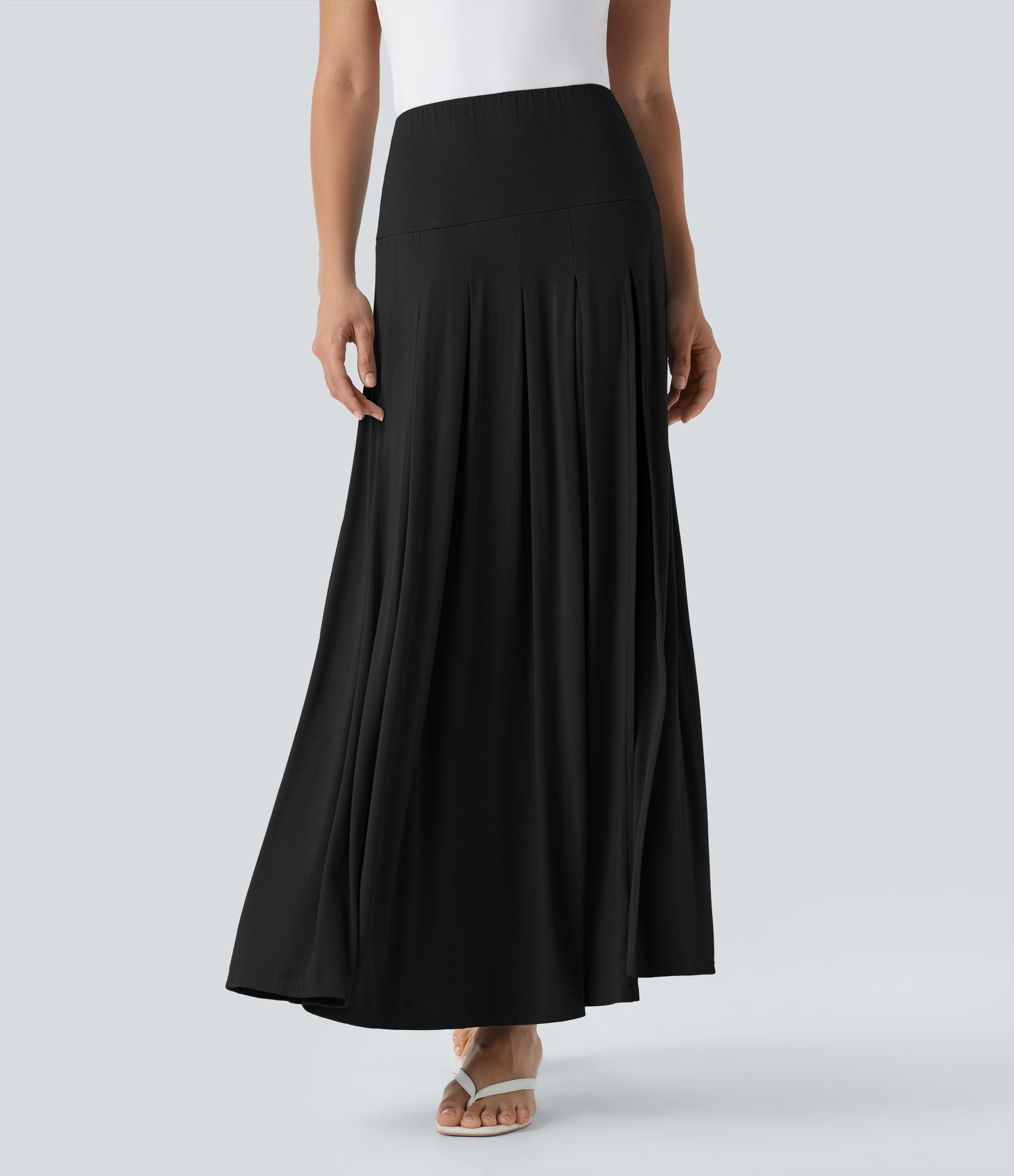 High Waisted Draped 2-in-1 Maxi Casual Skirt