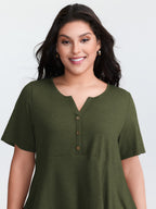 Supersoft Stretchy Ruffled Hemline Button T-Shirt