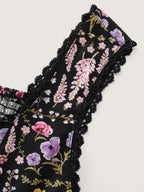 Floral Print Lace Trim Tank Top