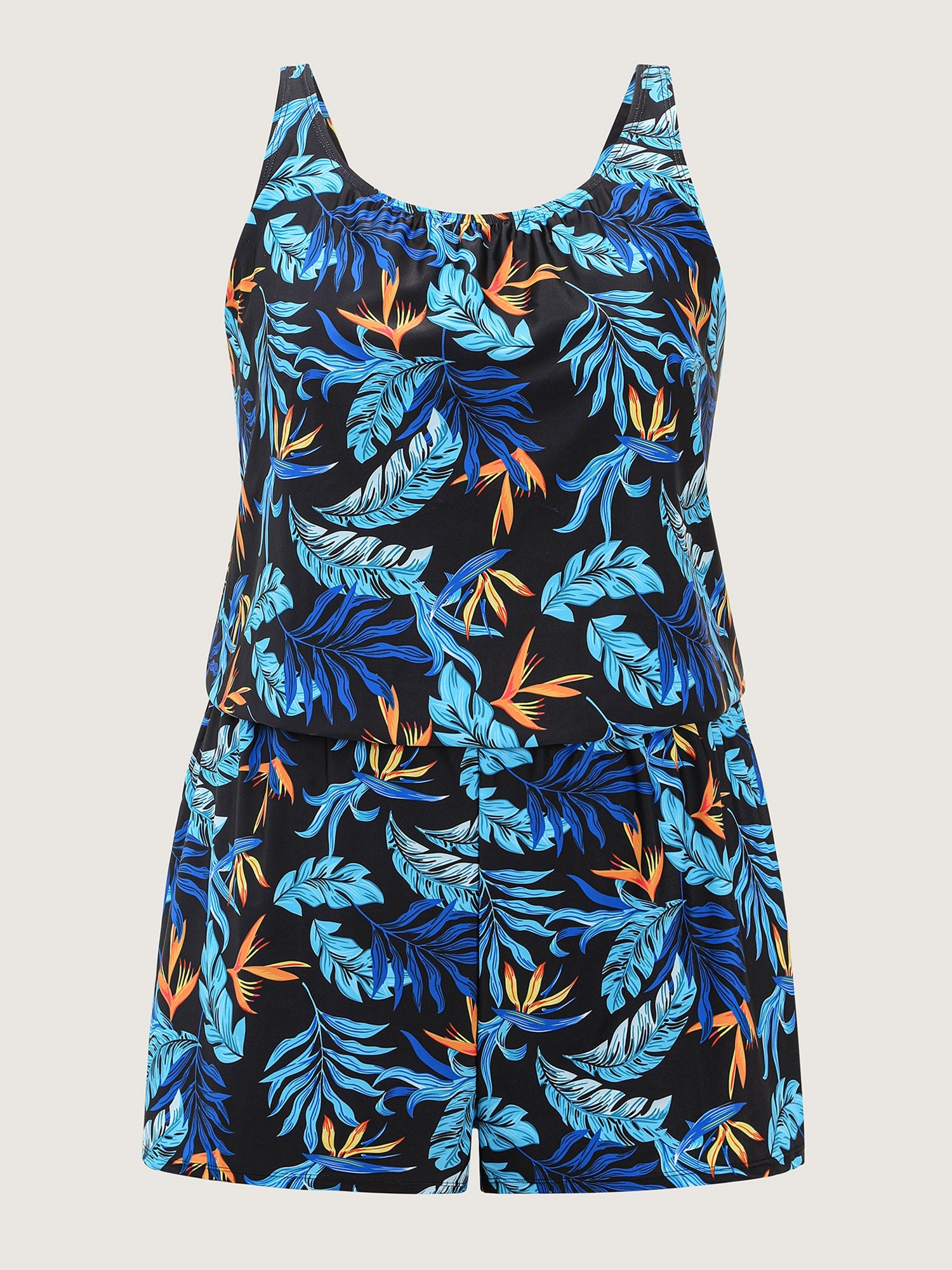 Tropical Flower Print Pockets One-Piece Swimsuit