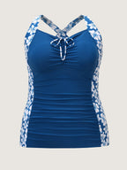 Tropical Floral Contrast Adjustable Tummy-Control Swim Top