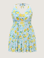 Citrus Fruit Print Fit And Flare Swim Dress