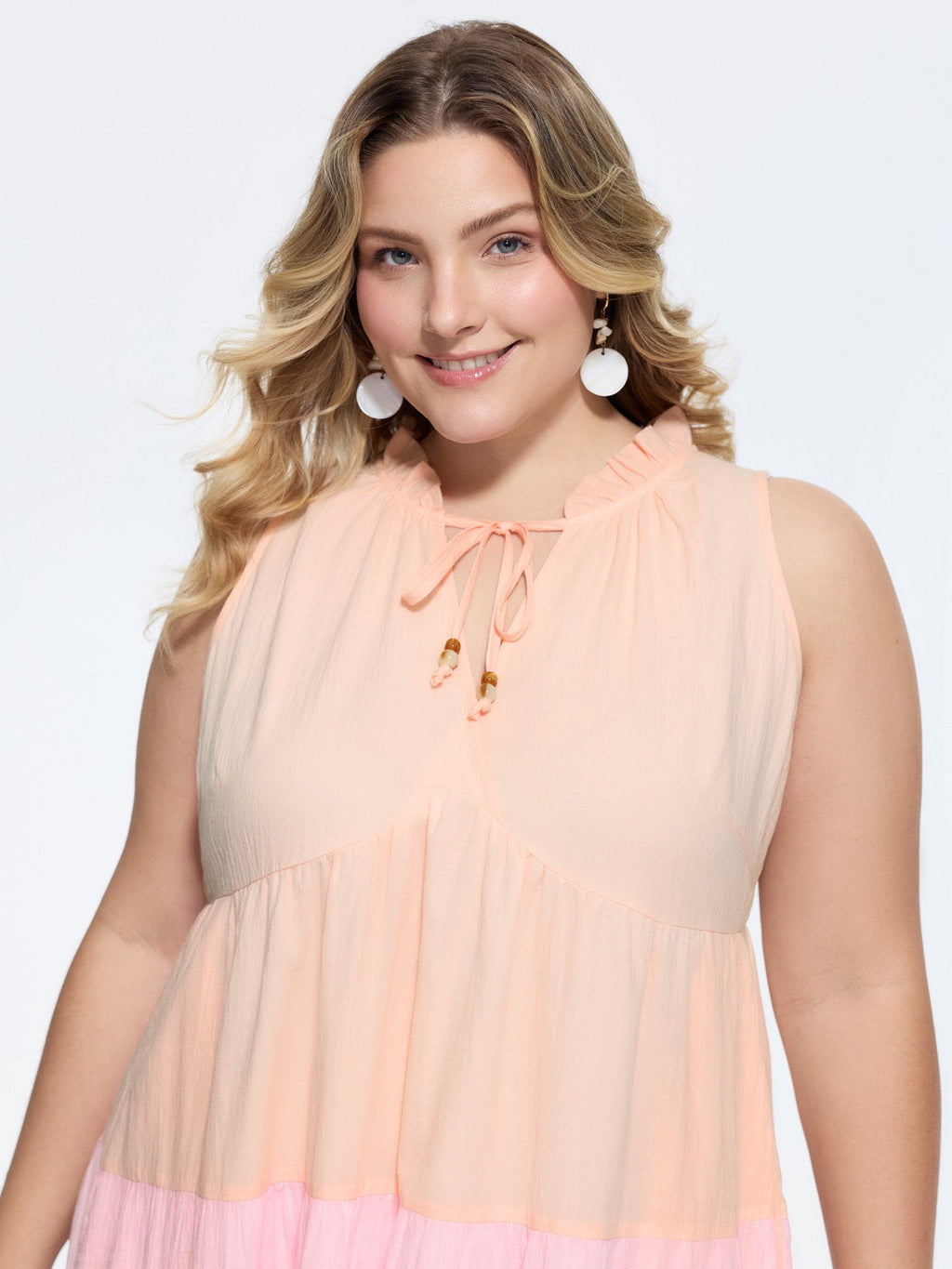 Cotton Colorblock Tiered V-Neck Maxi Dress