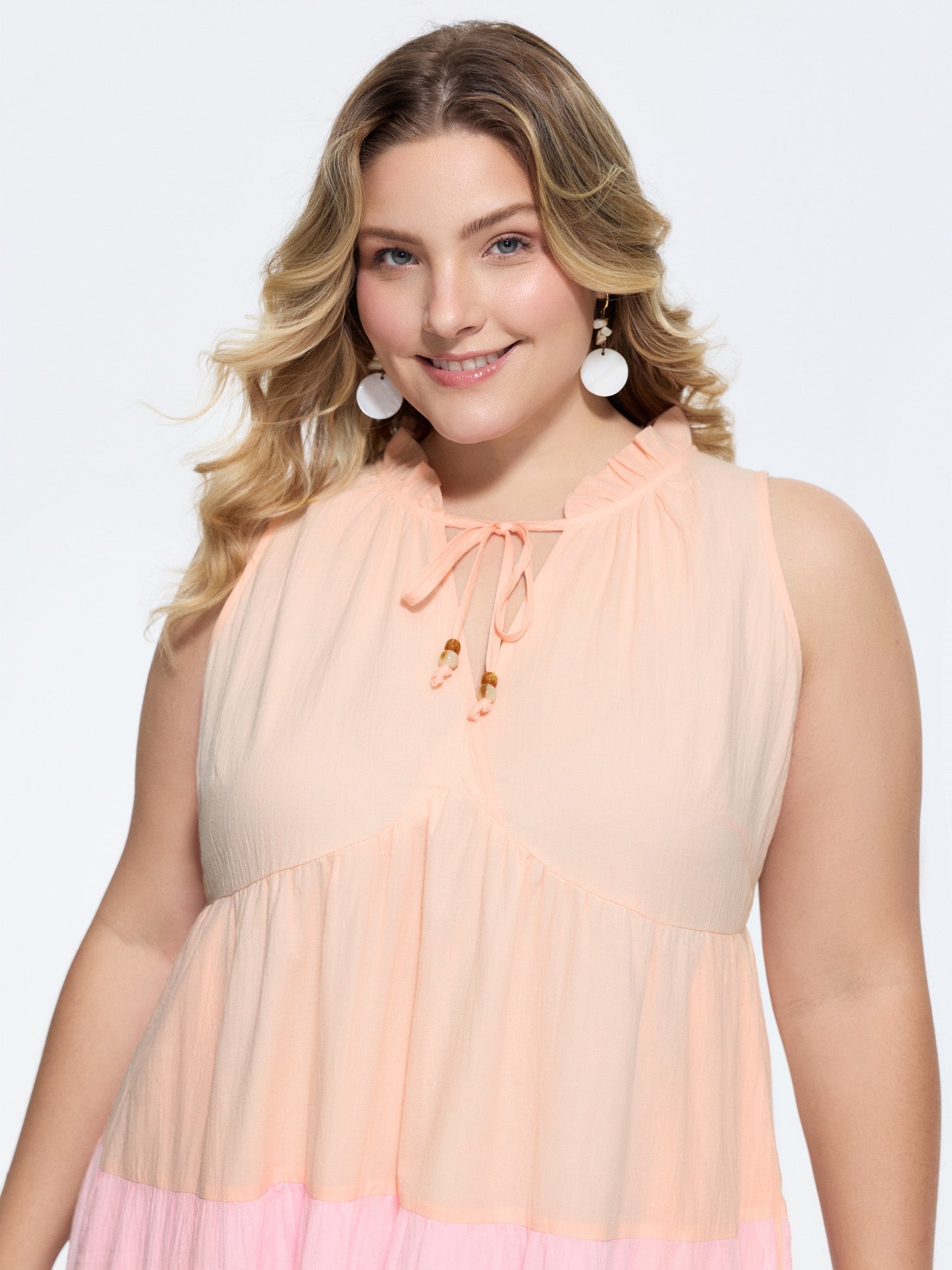 Cotton Colorblock Tiered V-Neck Maxi Dress
