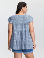 Leopard Print Tiered Flutter Sleeve Knit Top
