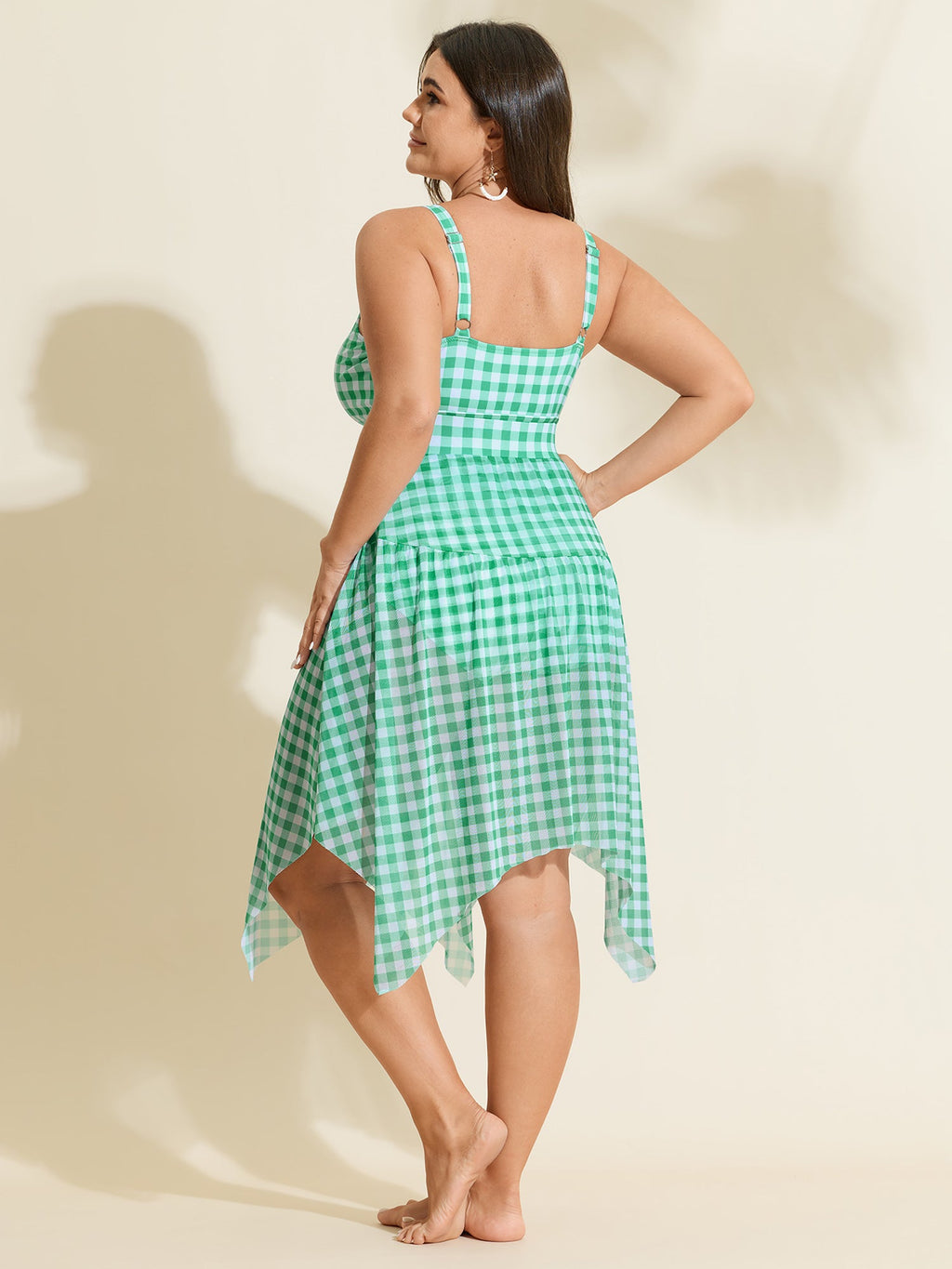 Check Print Cut-Out One-Piece Swimsuit