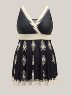 Boho Flower Print Surplice Swim Dress