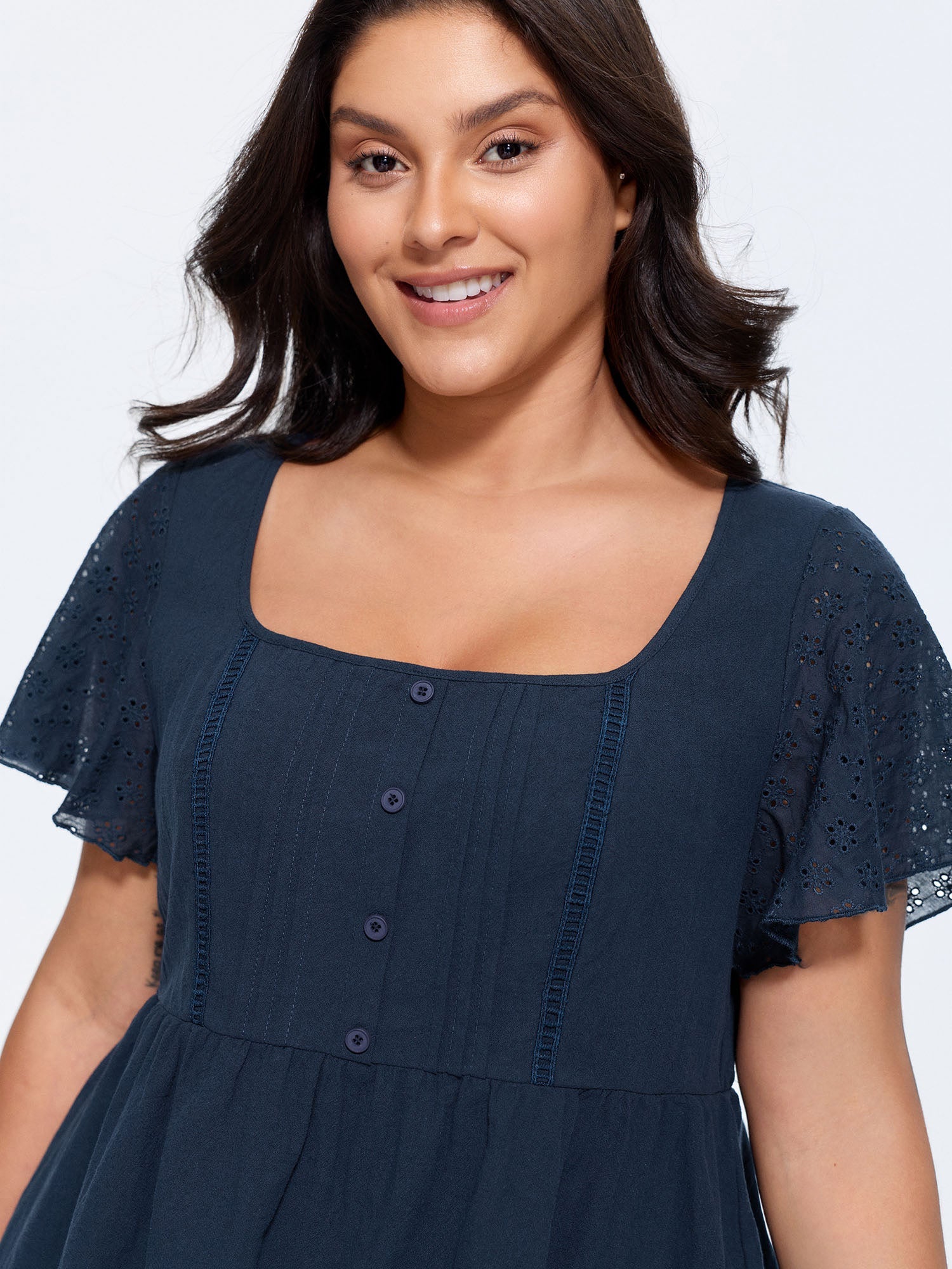 Cotton Pleated Fit And Flare Plain Blouse