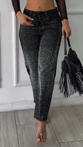 Womens Spliced and Hot Diamond Casual Jeans