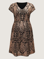 Geometric Sequin Dolman Sleeve Midi Dress