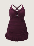 Adjustable Tie Ruffled Channel Drawstring Swim Dress