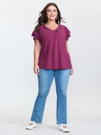 Stretchy Textured Flared Sleeve T-Shirt