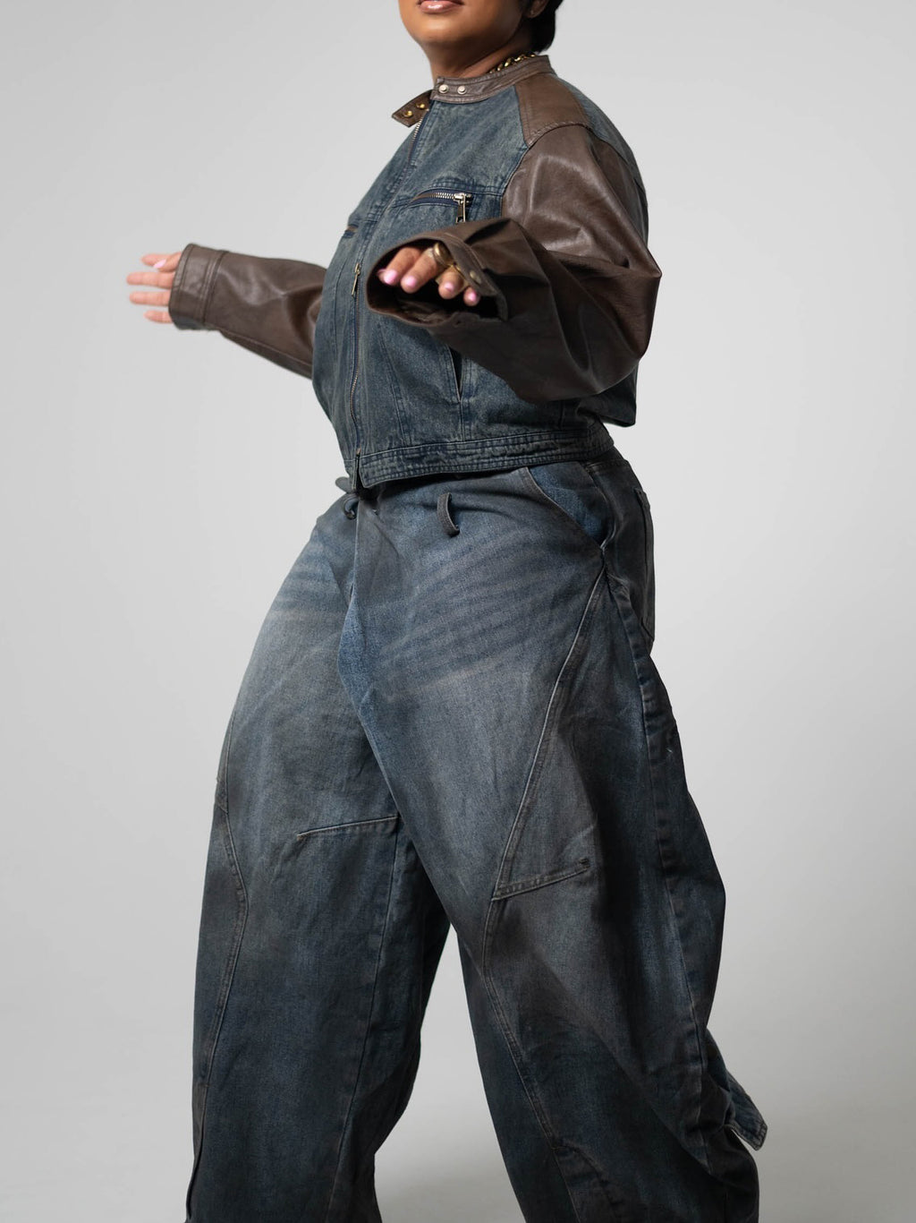 Fashion Asymmetric Placket Cocoon Silhouette Washed Jeans