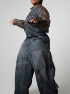 Fashion Asymmetric Placket Cocoon Silhouette Washed Jeans