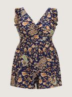 Paisley Print Ruffled Sleeve One-Piece Swimsuit