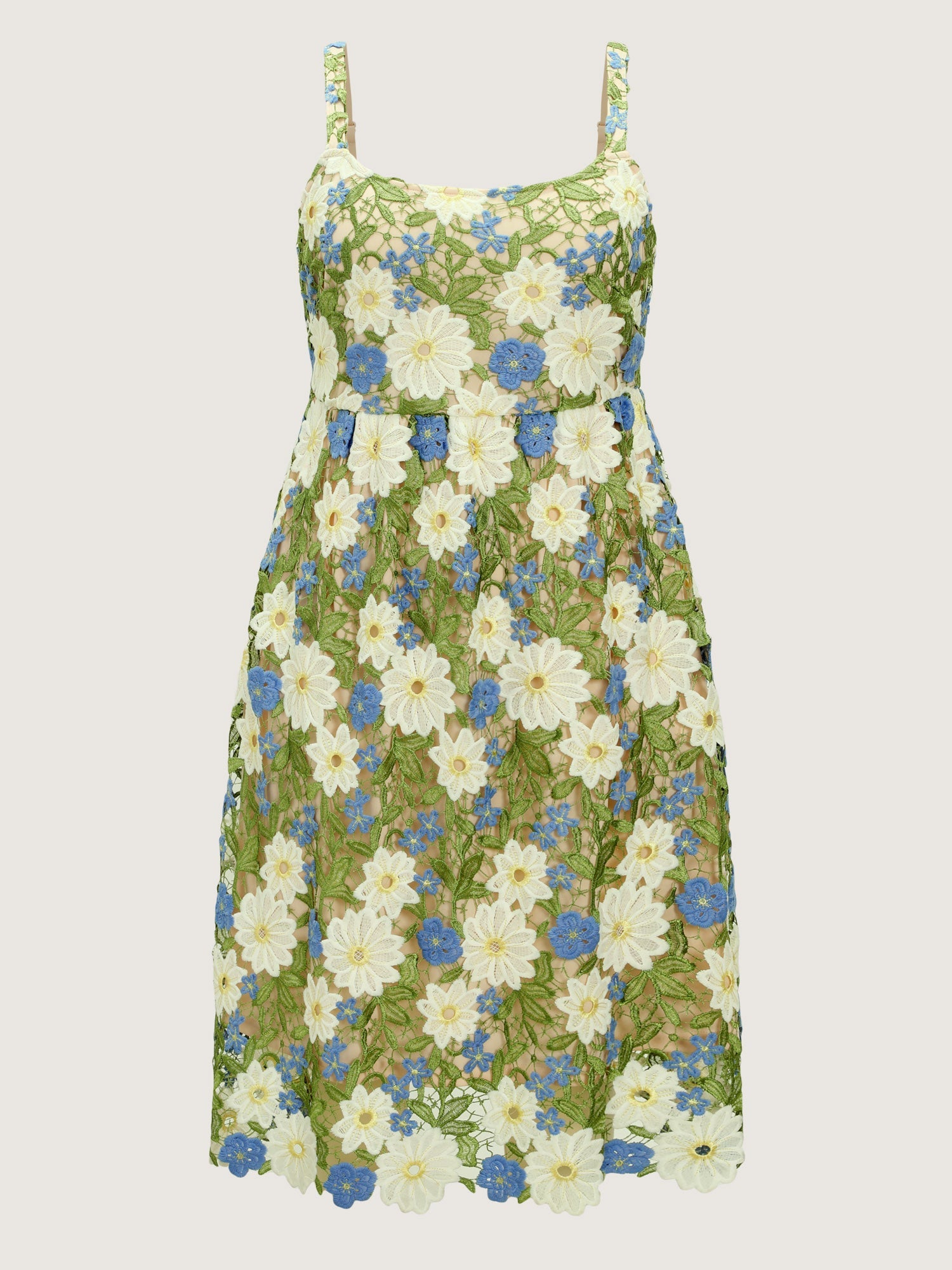 Floral Embroidered Sleeveless Midi Dress