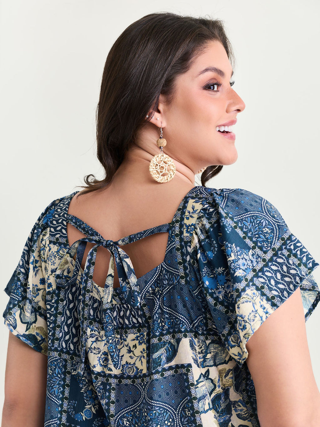 Collage Print Square Neckline Blouse