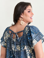 Collage Print Square Neckline Blouse