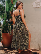 Mesh Sarong Set Abstract Print One-Piece Swimsuit