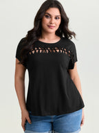Cotton Stretchy Cut-Out Neckline Layered T-Shirt