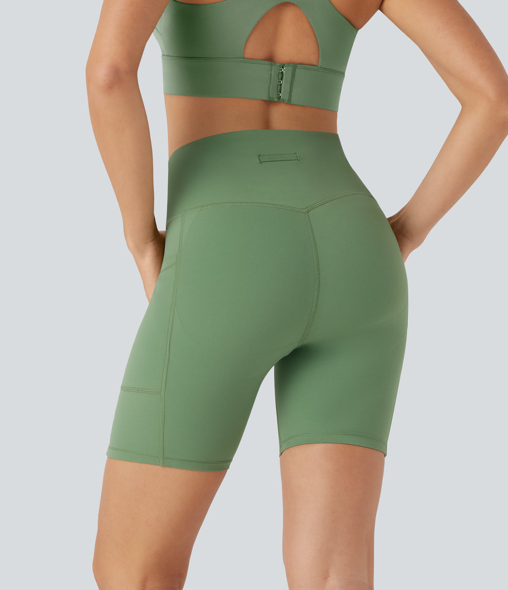 UltraSculptTM SoCinched High Waisted Butt Lifting Tummy Control Loop Running Biker Shorts 7'' with Pockets