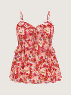 Floral Print Ruffled Edges Tank Top
