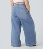 FlexTM High Waisted Pockets Washed Casual Wide Leg Plus Size Jeans