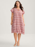 Sweet Plaid Pattern Pockets Mini Dress