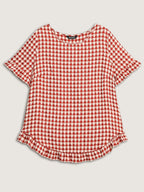 Gingham Print Button Back Blouse