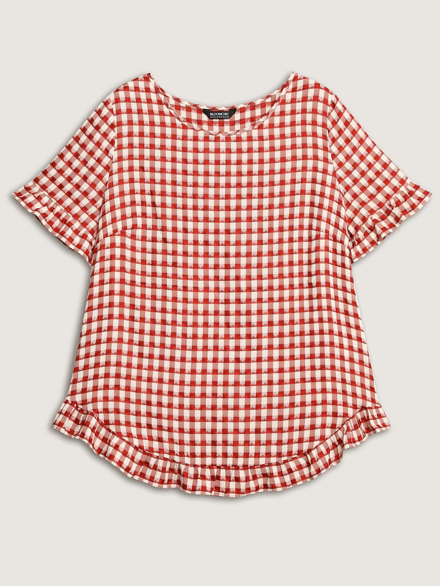 Gingham Print Button Back Blouse