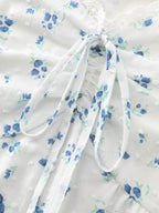 Cotton Floral Print Ruched Drawstring Neckline Tank Top