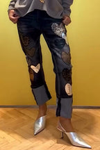 Women Love Printed Spliced Casual Jeans