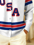 Retro Men's Usa Ice Hockey Print Knitted Tops