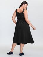 Wide Straps Belted Buckle Detail Midi Dress