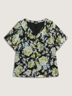 Floral Print Ruffled Edges Blouse
