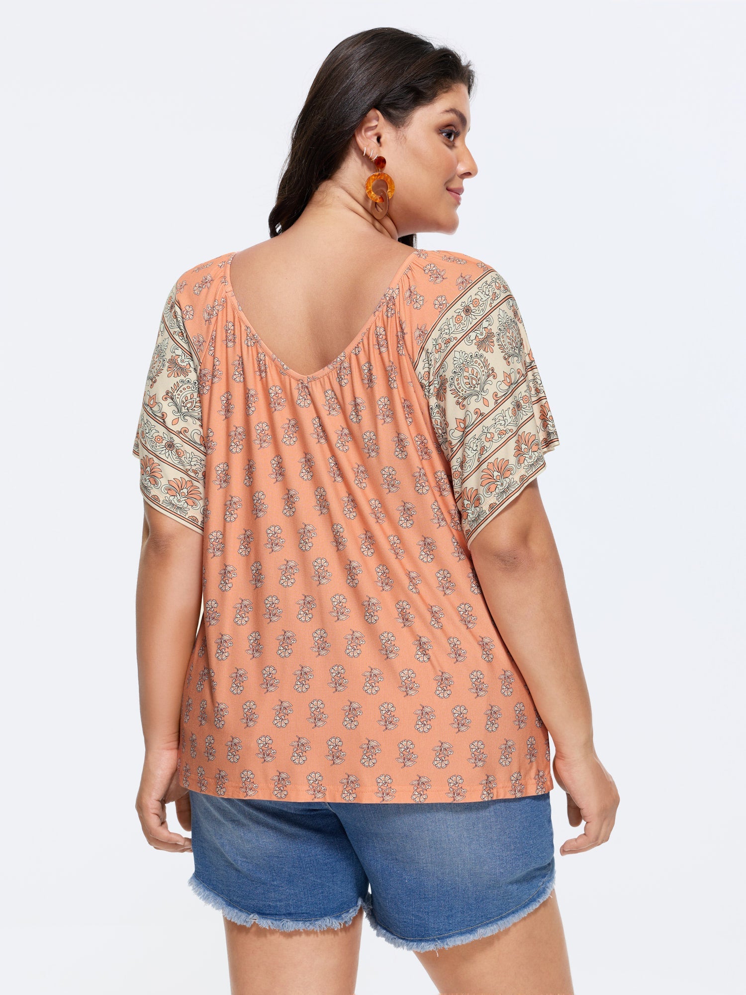 Supersoft Floral Print Flared Sleeve Pleated Knit Top