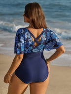 Floral Print Mesh One-Piece Swimsuit