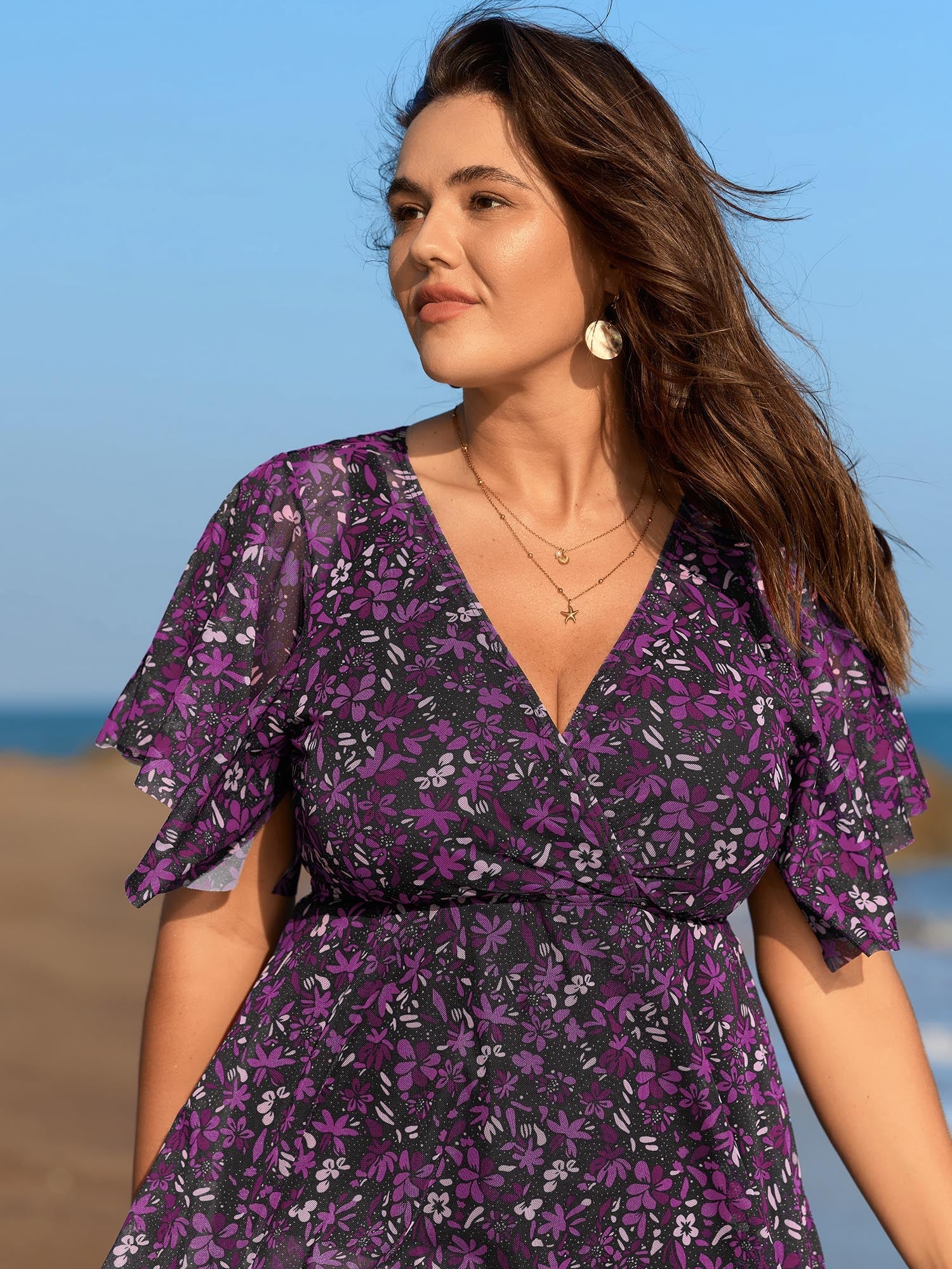 Colorful Sheer Floral Print Swim Dress