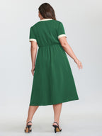 Bow Neckline Stretchy Waist Midi Dress