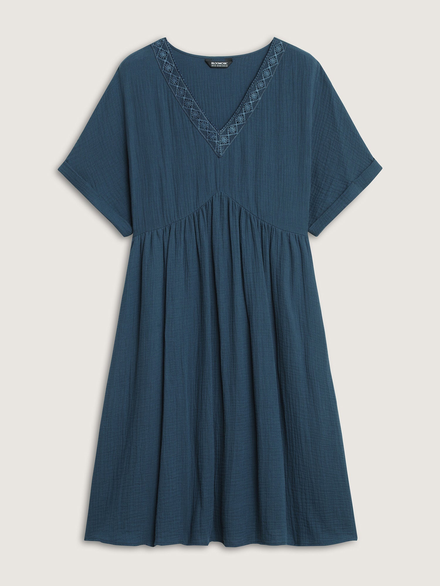 Pure Cotton Lace V-Neck Solid Mini Dress