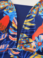 Tropical Print Pockets One-Piece Swimsuit